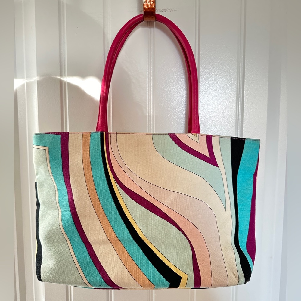 Vintage PUCCI - Emilio Pucci Canvas Handbag with Italian Leather Trim